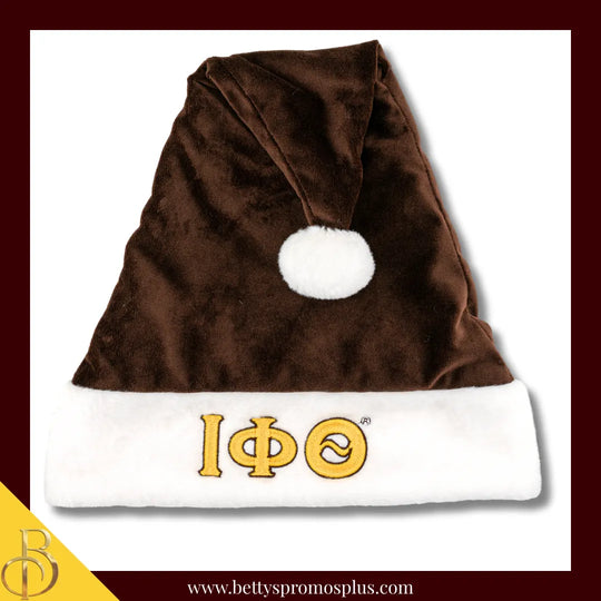 Iota Phi Theta ΙΦΘ Embroidered Greek Letters Deluxe Santa Hat-Brown-Standard - 25
