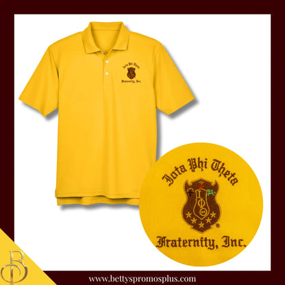 Iota Phi Theta ΙΦΘ Embroidered Shield Polo Shirt-Dry Fit-Gold-Small-Iota Phi Theta Paraphernalia-Iota Phi Theta Polo Shirt-Betty's Promos Plus