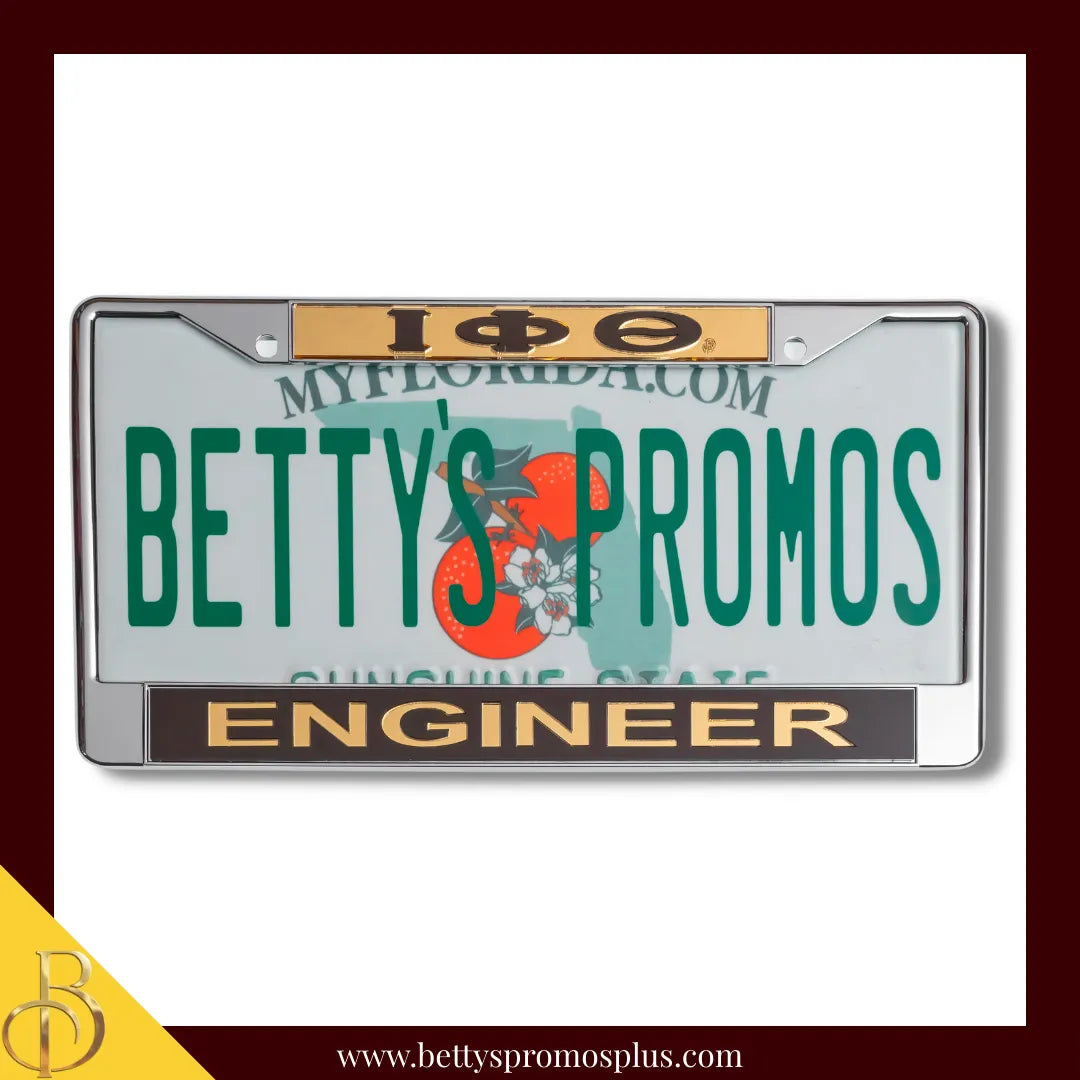 Iota Phi Theta ΙΦΘ Engineer Chrome Laser Engraved Mirrored Acrylic Auto Tag License Plate Frame-Iota Phi Theta Paraphernalia-Iota Phi Theta Auto Tag Frame-Betty's Promos Plus