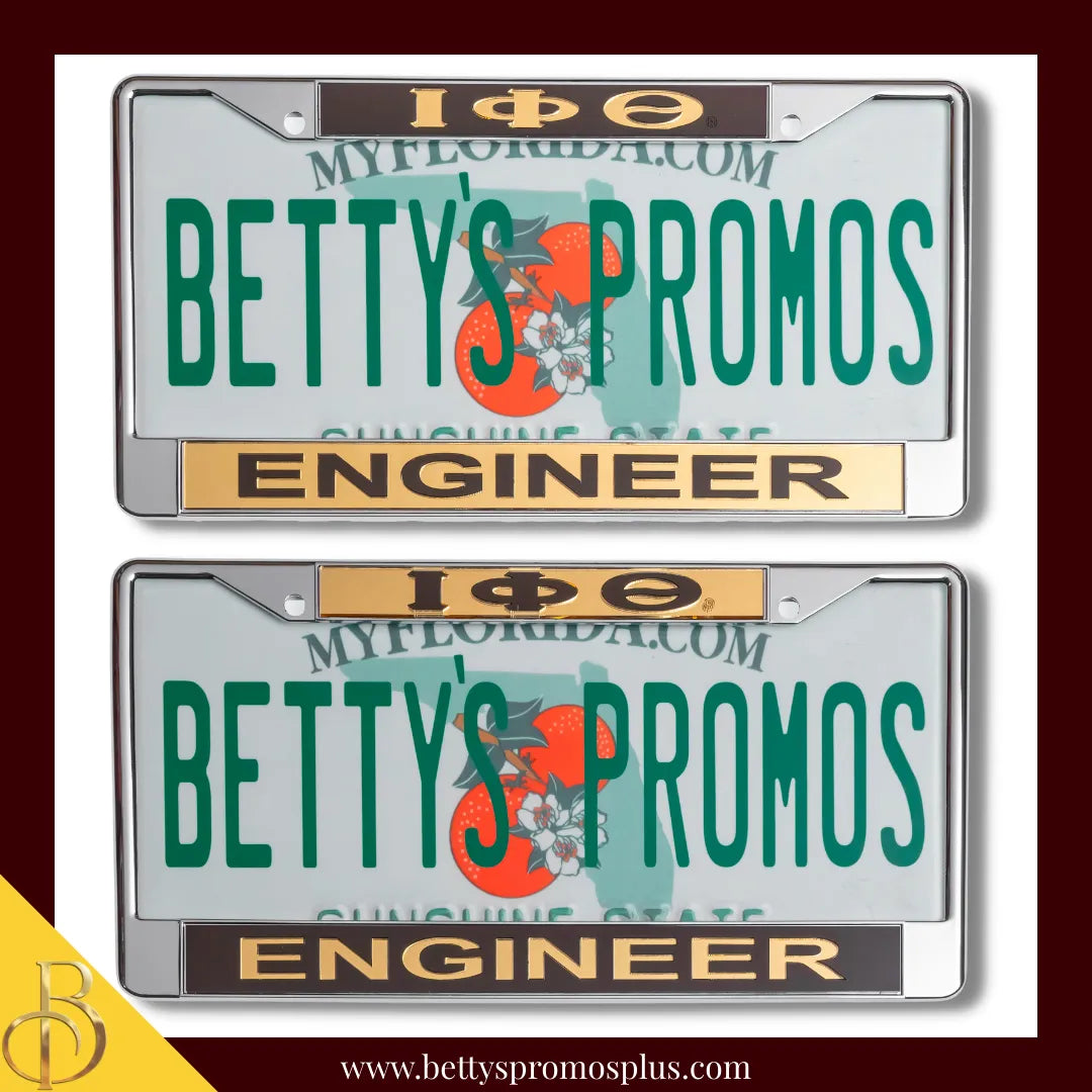 Iota Phi Theta ΙΦΘ Engineer Chrome Laser Engraved Mirrored Acrylic Auto Tag License Plate Frame-Iota Phi Theta Paraphernalia-Iota Phi Theta Auto Tag Frame-Betty's Promos Plus