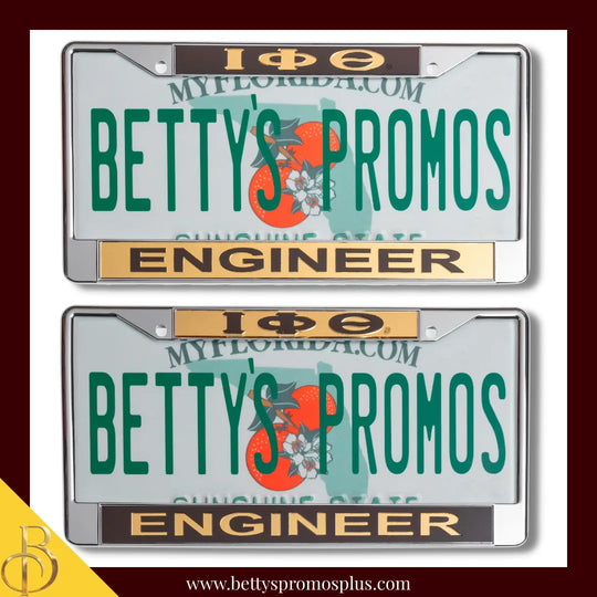 Iota Phi Theta ΙΦΘ Engineer Chrome Laser Engraved Mirrored Acrylic Auto Tag License Plate Frame-Iota Phi Theta Paraphernalia-Iota Phi Theta Auto Tag Frame-Betty's Promos Plus