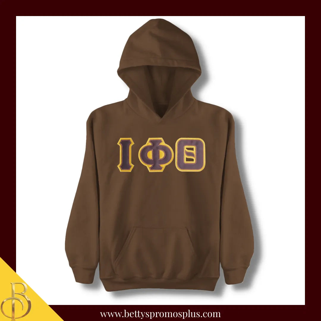 Iota Phi Theta ΙΦΘ Greek Letter Double-Stitched Embroidered Hoodie-Brown-Small-Iota Phi Theta Paraphernalia-Iota Phi Theta Hoodie-Betty's Promos Plus