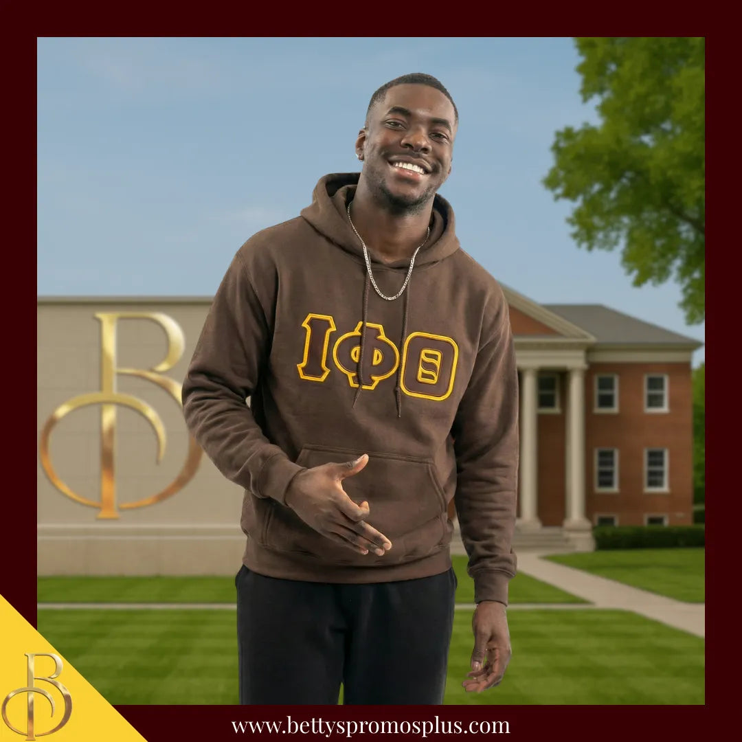 Iota Phi Theta ΙΦΘ Greek Letter Double-Stitched Embroidered Hoodie-Iota Phi Theta Paraphernalia-Iota Phi Theta Hoodie-Betty's Promos Plus
