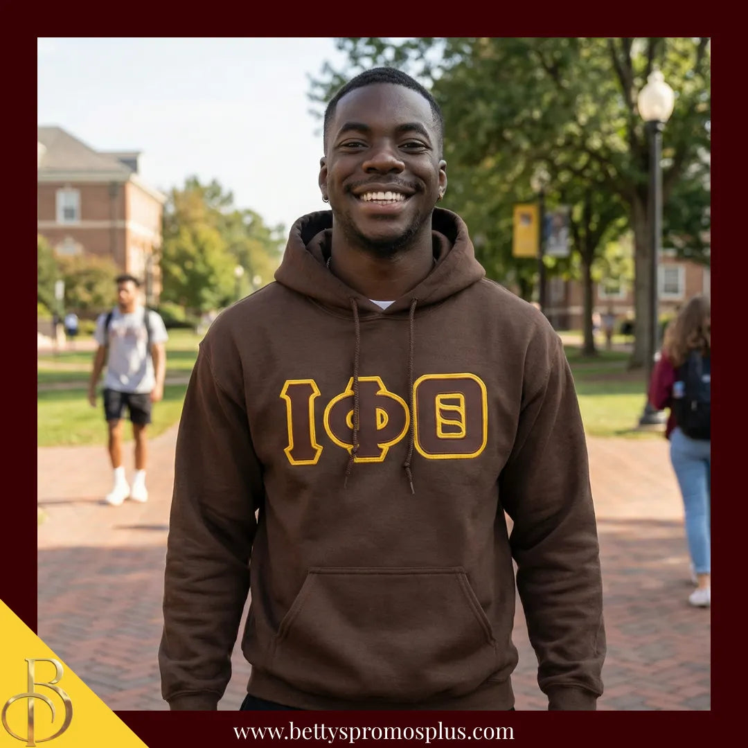 Iota Phi Theta ΙΦΘ Greek Letter Double-Stitched Embroidered Hoodie-Iota Phi Theta Paraphernalia-Iota Phi Theta Hoodie-Betty's Promos Plus