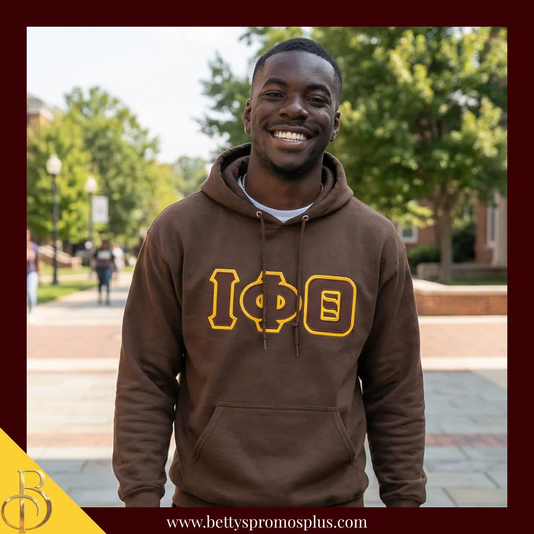 Iota Phi Theta ΙΦΘ Greek Letter Double-Stitched Embroidered Hoodie-Iota Phi Theta Paraphernalia-Iota Phi Theta Hoodie-Betty's Promos Plus