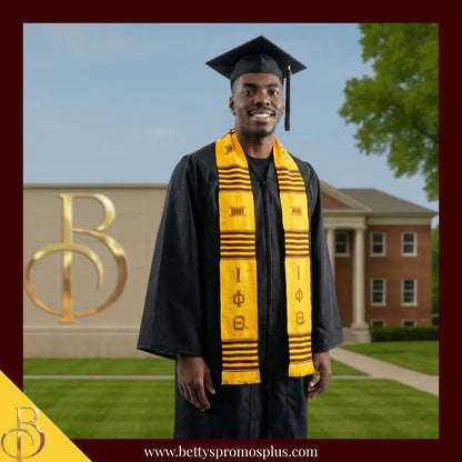 Iota Phi Theta ΙΦΘ Greek Letters Kente Cloth Graduation Stole-Iota Phi Theta Paraphernalia-Iota Phi Theta Graduation Stole-Betty's Promos Plus