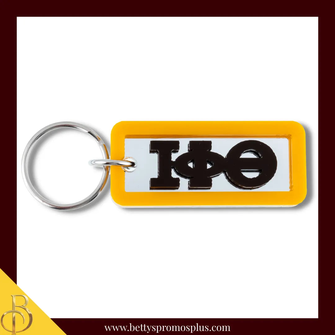 Iota Phi Theta ΙΦΘ Greek Letters Rectangular Acrylic Mirror Keychain with Gold Trim-Iota Phi Theta Paraphernalia-Iota Phi Theta Keychain-Betty's Promos Plus