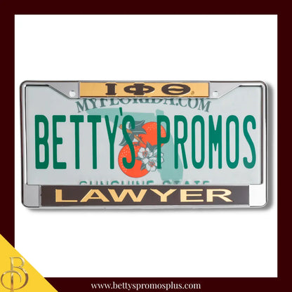 Iota Phi Theta ΙΦΘ Lawyer Chrome Laser Engraved Mirrored Acrylic Auto Tag License Plate Frame-Gold Top-Brown Bottom-Iota Phi Theta Paraphernalia-Iota Phi Theta Auto Tag Frame-Betty's Promos Plus