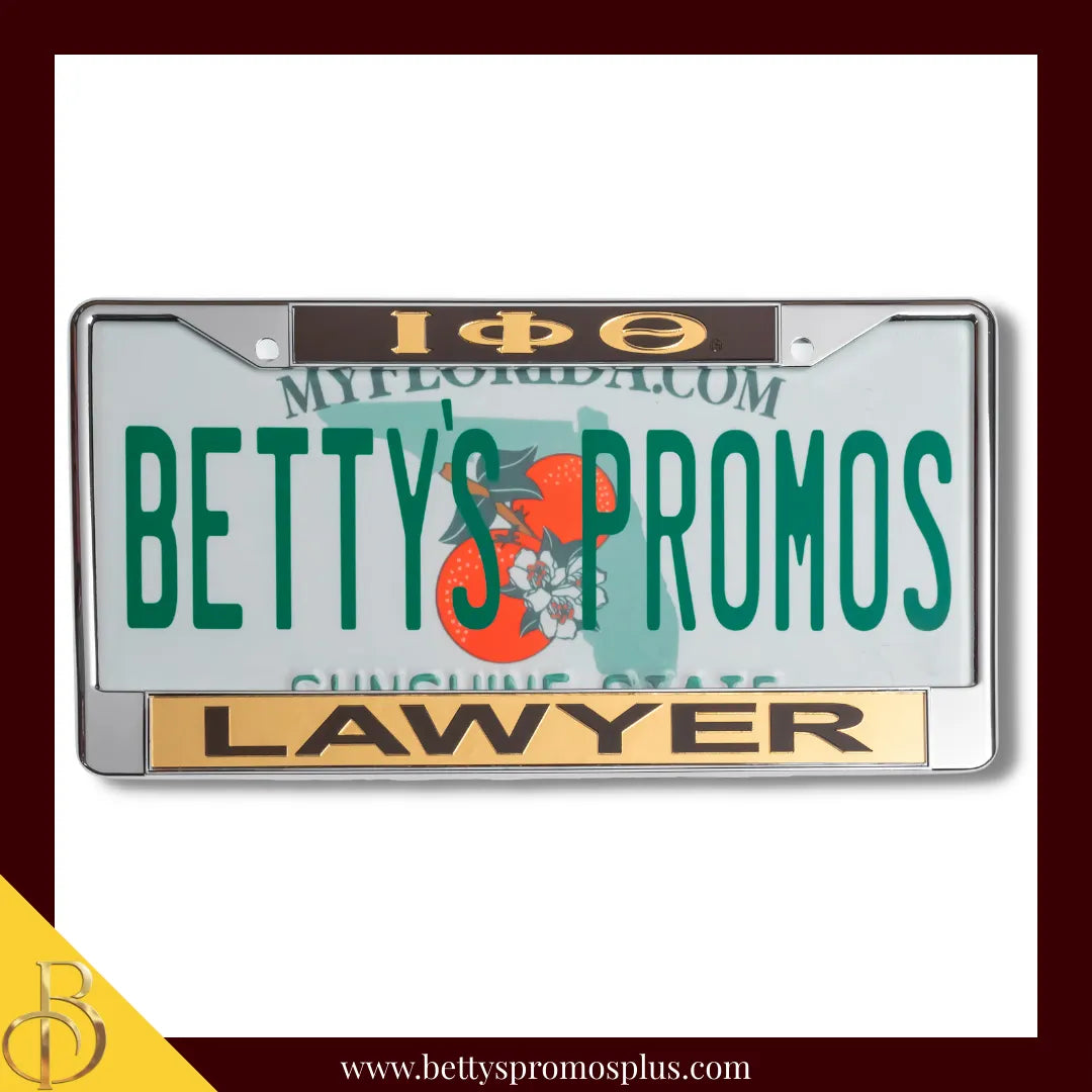 Iota Phi Theta ΙΦΘ Lawyer Chrome Laser Engraved Mirrored Acrylic Auto Tag License Plate Frame-Iota Phi Theta Paraphernalia-Iota Phi Theta Auto Tag Frame-Betty's Promos Plus
