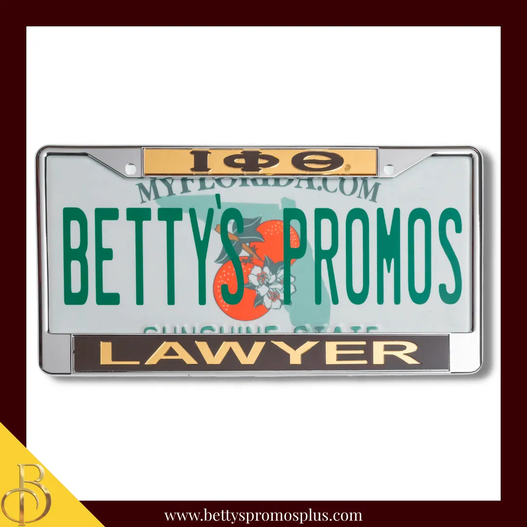 Iota Phi Theta ΙΦΘ Lawyer Chrome Laser Engraved Mirrored Acrylic Auto Tag License Plate Frame-Iota Phi Theta Paraphernalia-Iota Phi Theta Auto Tag Frame-Betty's Promos Plus