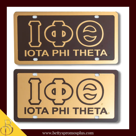 Iota Phi Theta ΙΦΘ Letters with Iota Phi Theta Laser Engraved Mirrored Acrylic Auto Tag License Plate-Iota Phi Theta Paraphernalia-Iota Phi Theta Auto Tag-Betty's Promos Plus