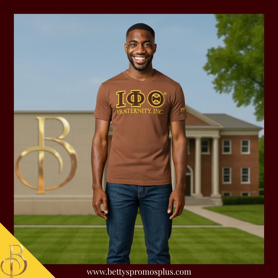 Iota Phi Theta ΙΦΘ Luxury Embroidered T-Shirt with 1963 Sleeve-Iota Phi Theta Paraphernalia-Iota Phi Theta T-Shirts-Betty's Promos Plus