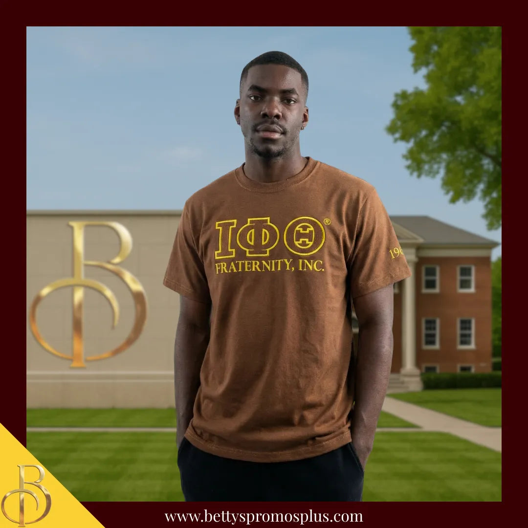 Iota Phi Theta ΙΦΘ Luxury Embroidered T-Shirt with 1963 Sleeve-Iota Phi Theta Paraphernalia-Iota Phi Theta T-Shirts-Betty's Promos Plus