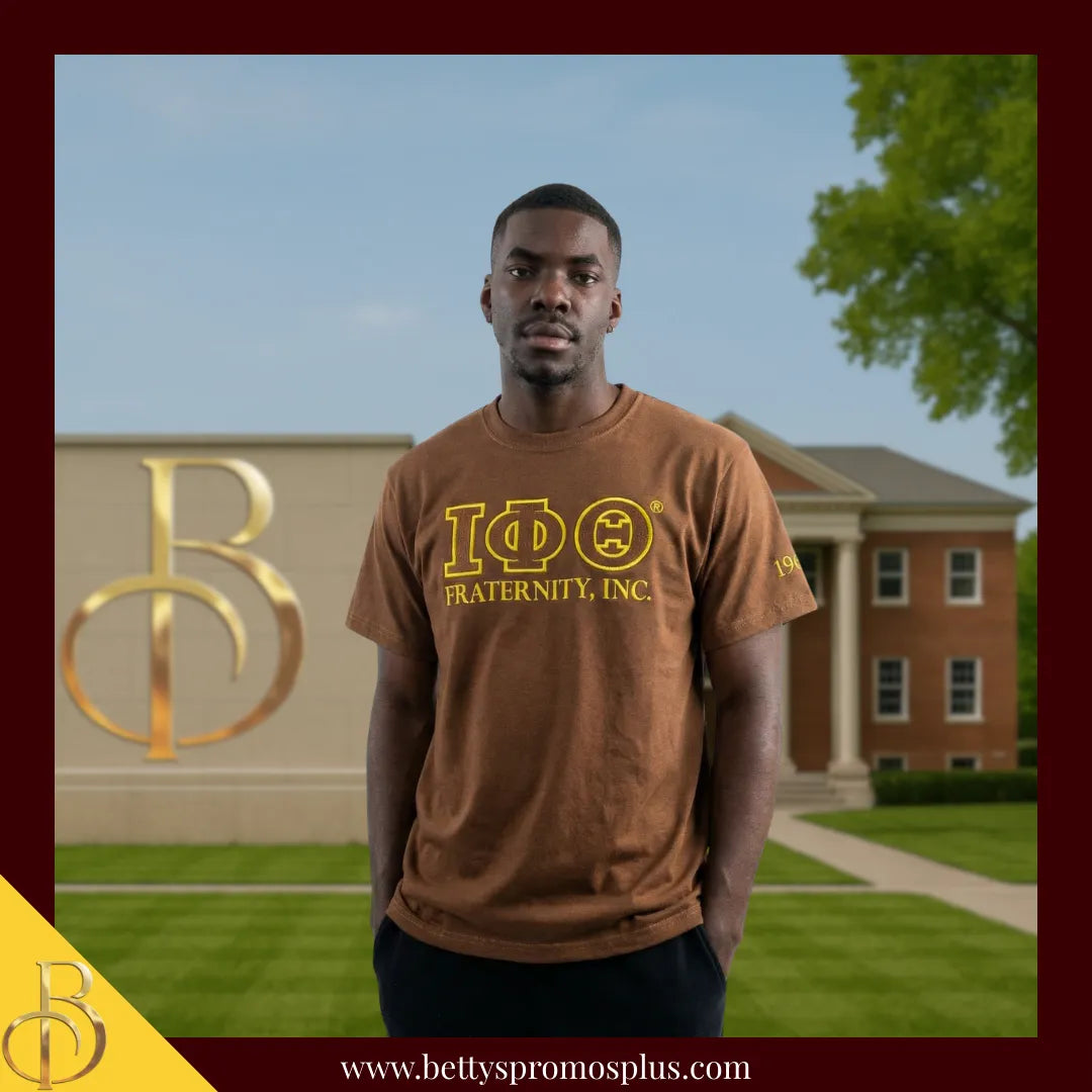 Iota Phi Theta ΙΦΘ Luxury Embroidered T-Shirt with 1963 Sleeve-Iota Phi Theta Paraphernalia-Iota Phi Theta T-Shirts-Betty's Promos Plus