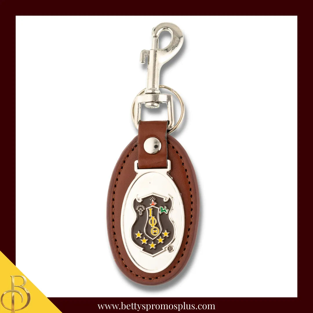 Iota Phi Theta ΙΦΘ Shield Leather Key Fob Keychain-Brown-Iota Phi Theta Paraphernalia-Iota Phi Theta Keychain-Betty's Promos Plus