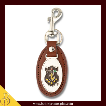 Iota Phi Theta ΙΦΘ Shield Leather Key Fob Keychain-Brown-Iota Phi Theta Paraphernalia-Iota Phi Theta Keychain-Betty's Promos Plus