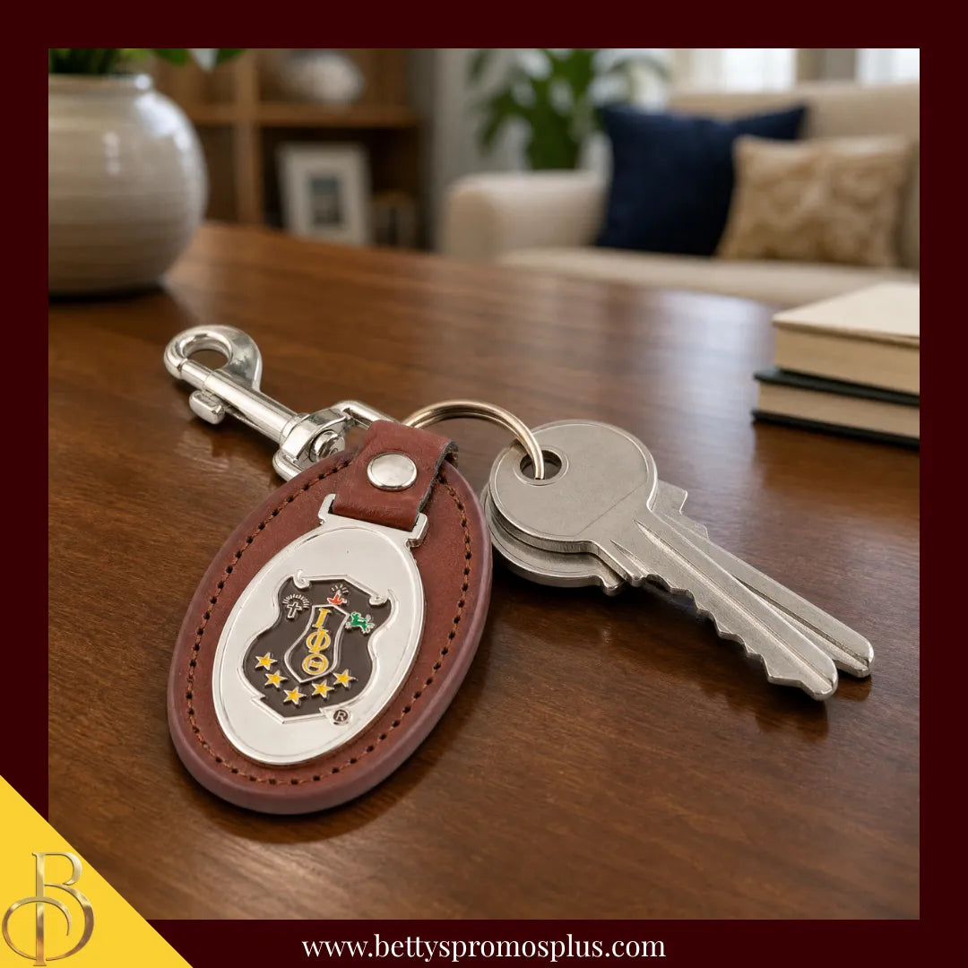 Iota Phi Theta ΙΦΘ Shield Leather Key Fob Keychain-Iota Phi Theta Paraphernalia-Iota Phi Theta Keychain-Betty's Promos Plus