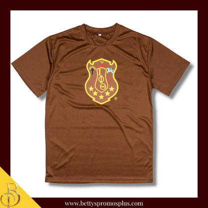 Iota Phi Theta ΙΦΘ Shield Performance Moisture Wicking Screen Printed Workout T-Shirt-Brown-Medium-Iota Phi Theta Paraphernalia-Iota Phi Theta T-Shirts-Betty's Promos Plus
