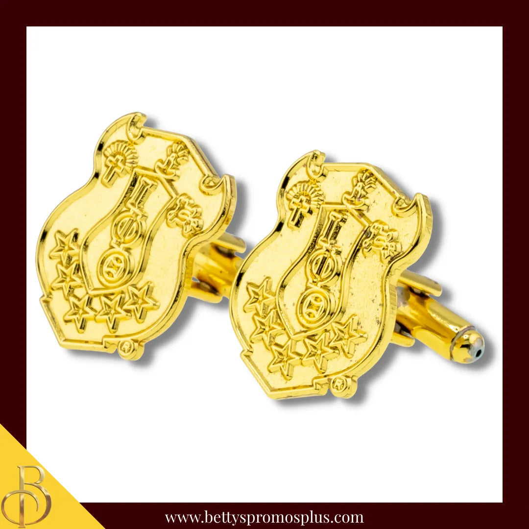 Iota Phi Theta ΙΦΘ Shield Sandblasted Cuff Links-Gold-Iota Phi Theta Paraphernalia-Iota Phi Theta Cuff Links-Betty's Promos Plus