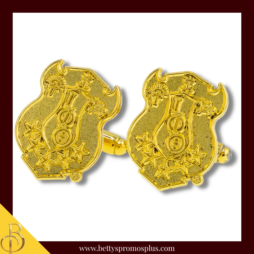 Iota Phi Theta ΙΦΘ Shield Sandblasted Cuff Links-Iota Phi Theta Paraphernalia-Iota Phi Theta Cuff Links-Betty's Promos Plus