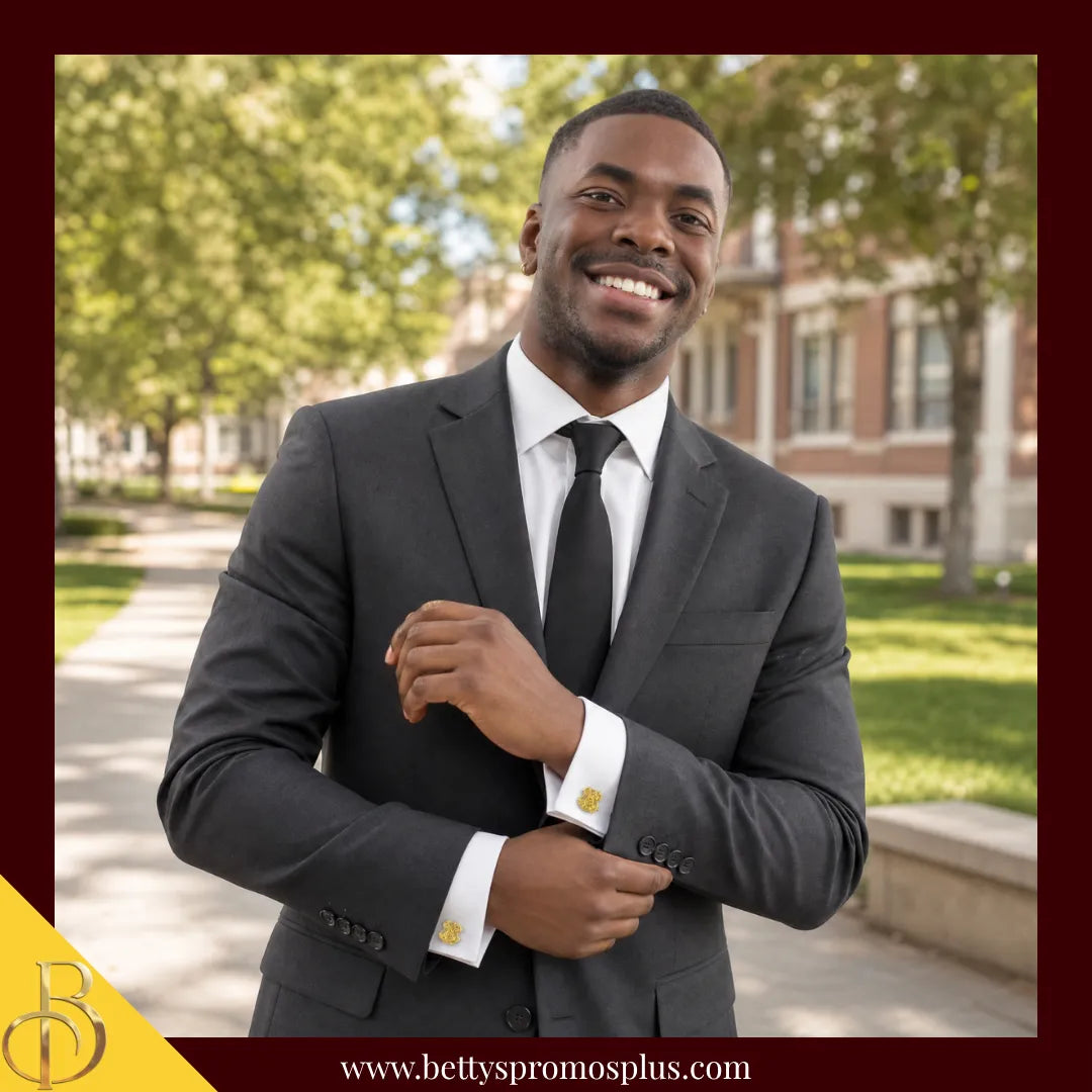 Iota Phi Theta ΙΦΘ Shield Sandblasted Cuff Links-Iota Phi Theta Paraphernalia-Iota Phi Theta Cuff Links-Betty's Promos Plus