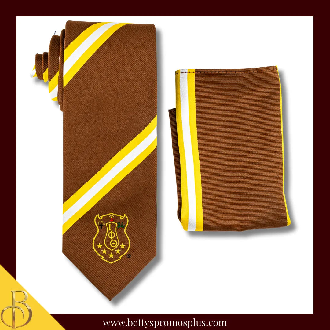 Iota Phi Theta ΙΦΘ Tie and Pocket Square Combo-Brown-Iota Phi Theta Paraphernalia-Iota Phi Theta Tie Set-Betty's Promos Plus