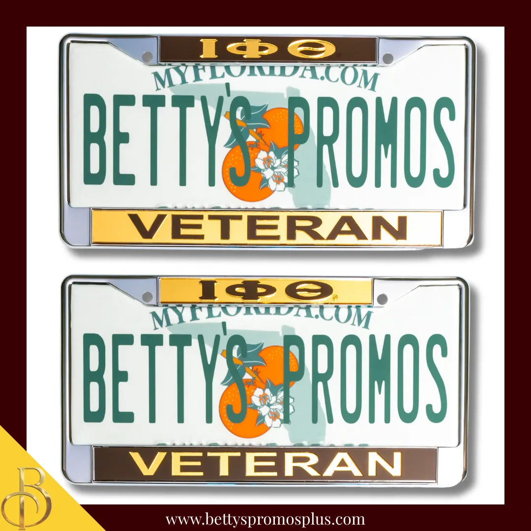 Iota Phi Theta ΙΦΘ Veteran Chrome Laser Engraved Mirrored Acrylic Auto Tag License Plate Frame-Iota Phi Theta Paraphernalia-Iota Phi Theta Auto Tag Frame-Betty's Promos Plus
