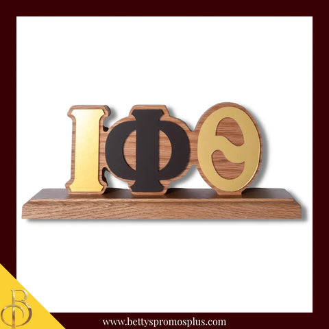 Iota Phi Theta ΙΦΘ Wooden Desk Ornament with Mirrored Letters-Brown-Iota Phi Theta Paraphernalia-Iota Phi Theta Desk Ornament-Betty's Promos Plus