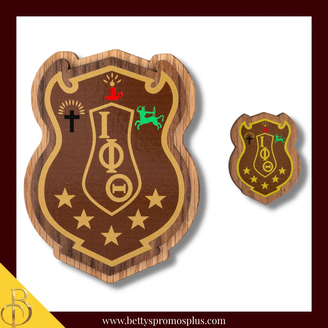 Iota Phi Theta Wooden ΙΦΘ Shield Decal-Iota Phi Theta Paraphernalia-Iota Phi Theta Wood Decal-Betty's Promos Plus