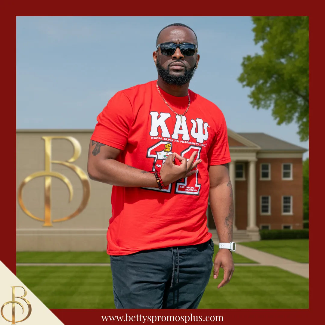 Kappa Alpha Psi ΚΑΨ 11 with Shield Screen Printed T-Shirt-Kappa Alpha Psi Paraphernalia-Kappa Alpha Psi T-Shirts-Betty's Promos Plus