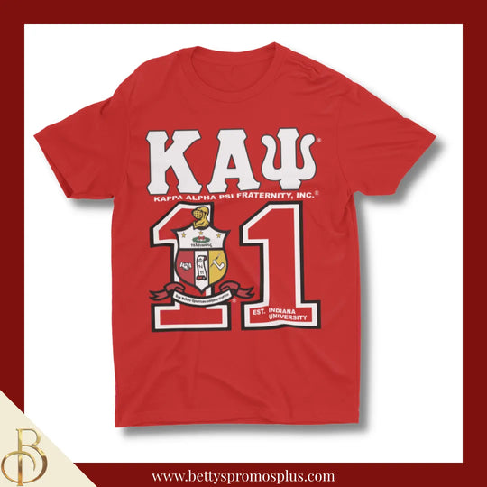 Kappa Alpha Psi ΚΑΨ 11 with Shield Screen Printed T-Shirt-Kappa Alpha Psi Paraphernalia-Kappa Alpha Psi T-Shirts-Betty's Promos Plus