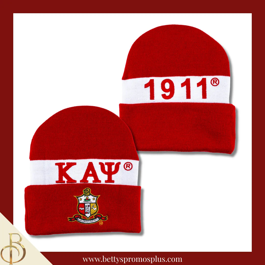 Kappa Alpha Psi ΚΑΨ 1911 Embroidered Shield Knit Crest Beanie-Kappa Alpha Psi Paraphernalia-Kappa Alpha Psi Hats-Betty's Promos Plus