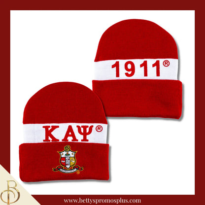 Kappa Alpha Psi ΚΑΨ 1911 Embroidered Shield Knit Crest Beanie-Red-Kappa Alpha Psi Paraphernalia-Kappa Alpha Psi Hats-Betty's Promos Plus