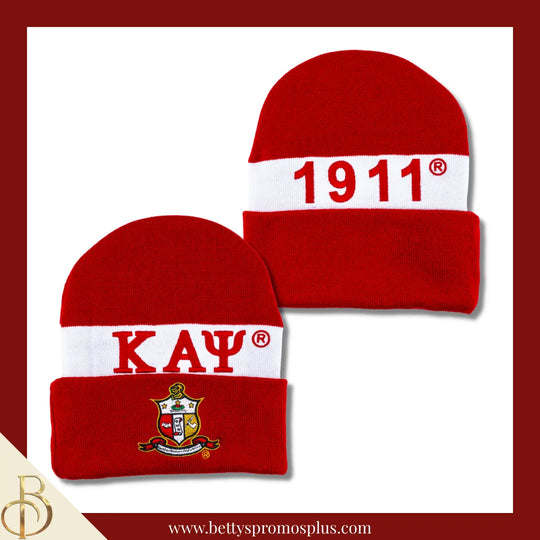 Kappa Alpha Psi ΚΑΨ 1911 Embroidered Shield Knit Crest Beanie-Red-Kappa Alpha Psi Paraphernalia-Kappa Alpha Psi Hats-Betty's Promos Plus