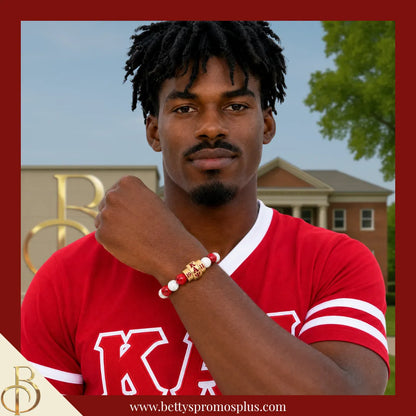 Kappa Alpha Psi ΚΑΨ 1911 Red & White Marbled Beaded Bracelet-Kappa Alpha Psi Paraphernalia-Kappa Alpha Psi Bracelet-Betty's Promos Plus