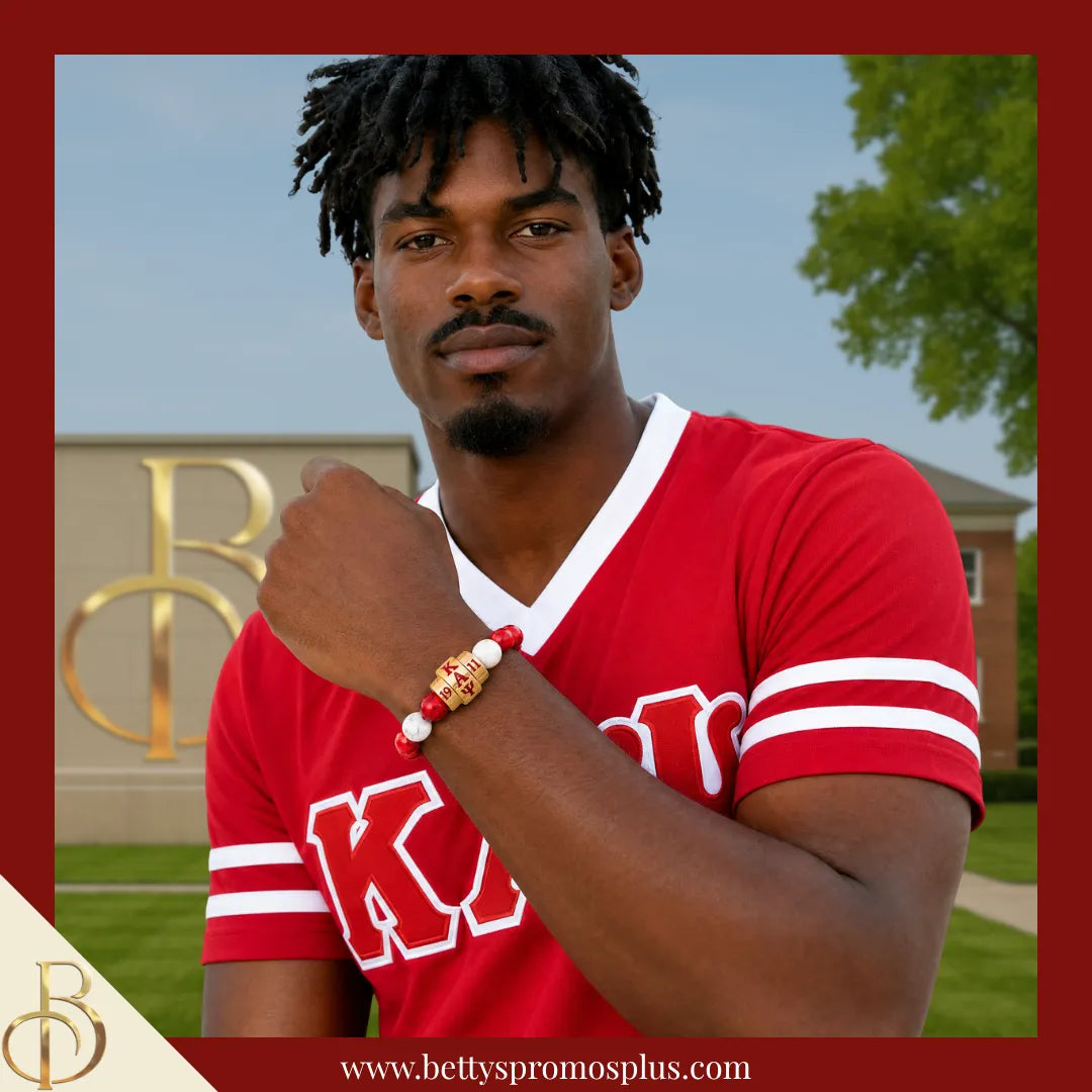 Kappa Alpha Psi ΚΑΨ 1911 Red & White Marbled Beaded Bracelet-Kappa Alpha Psi Paraphernalia-Kappa Alpha Psi Bracelet-Betty's Promos Plus