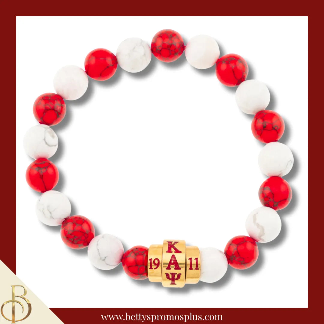 Kappa Alpha Psi ΚΑΨ 1911 Red & White Marbled Beaded Bracelet-Red & White-Kappa Alpha Psi Paraphernalia-Kappa Alpha Psi Bracelet-Betty's Promos Plus