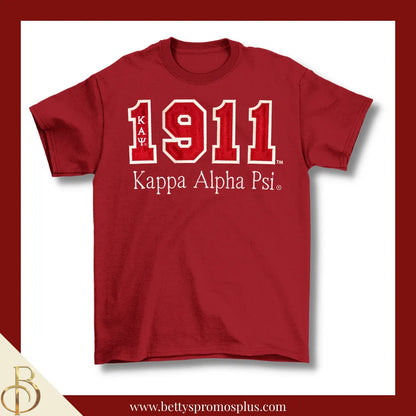 Kappa Alpha Psi ΚΑΨ 1911 Script Double Stitched Appliqué Embroidered Line T-Shirt-Crimson-Small-Kappa Alpha Psi Paraphernalia-Kappa Alpha Psi T-Shirts-Betty's Promos Plus
