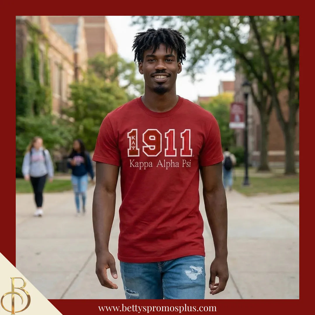 Kappa Alpha Psi ΚΑΨ 1911 Script Double Stitched Appliqué Embroidered Line T-Shirt-Kappa Alpha Psi Paraphernalia-Kappa Alpha Psi T-Shirts-Betty's Promos Plus