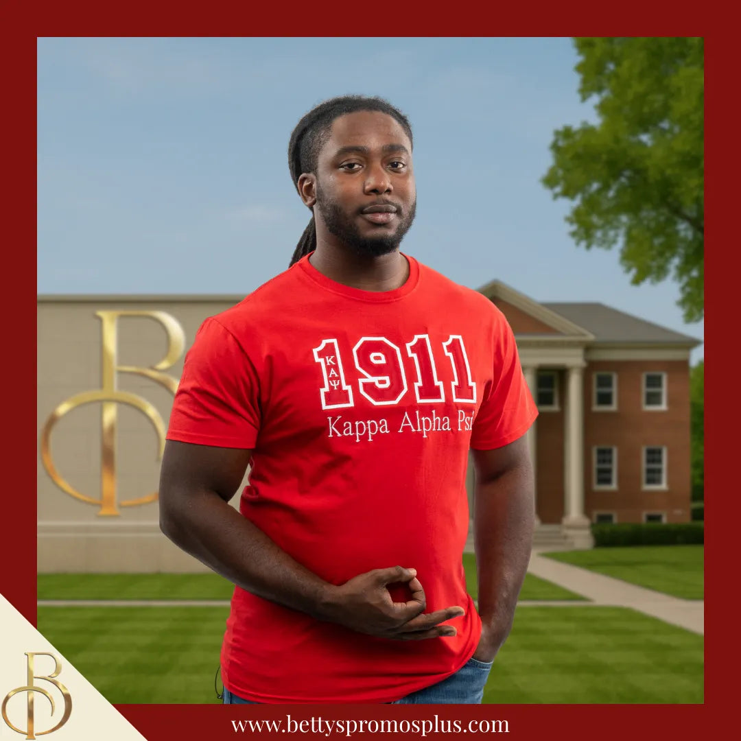 Kappa Alpha Psi ΚΑΨ 1911 Script Double Stitched Appliqué Embroidered Line T-Shirt-Kappa Alpha Psi Paraphernalia-Kappa Alpha Psi T-Shirts-Betty's Promos Plus