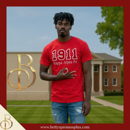 Kappa Alpha Psi ΚΑΨ 1911 Script Double Stitched Appliqué Embroidered Line T-Shirt-Kappa Alpha Psi Paraphernalia-Kappa Alpha Psi T-Shirts-Betty's Promos Plus