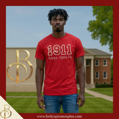 Kappa Alpha Psi ΚΑΨ 1911 Script Double Stitched Appliqué Embroidered Line T-Shirt-Kappa Alpha Psi Paraphernalia-Kappa Alpha Psi T-Shirts-Betty's Promos Plus