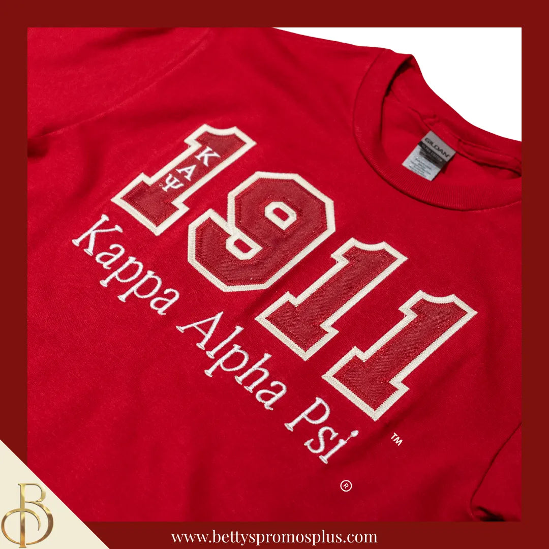 Kappa Alpha Psi ΚΑΨ 1911 Script Double Stitched Appliqué Embroidered Line T-Shirt-Kappa Alpha Psi Paraphernalia-Kappa Alpha Psi T-Shirts-Betty's Promos Plus