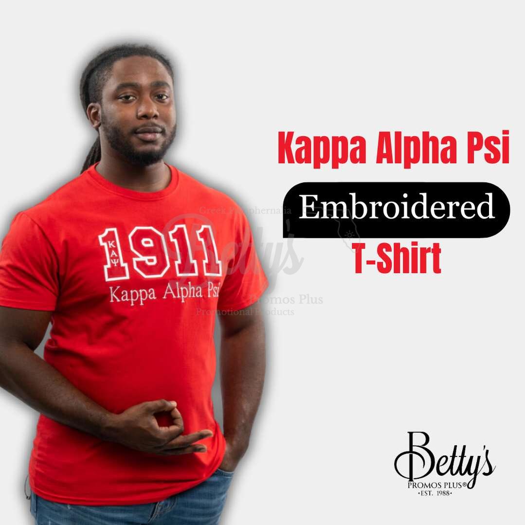 Kappa Alpha Psi ΚΑΨ 1911 Script Double Stitched Appliqué Embroidered Line T-Shirt-Kappa Alpha Psi Paraphernalia-Kappa Alpha Psi T-Shirts-Betty's Promos Plus