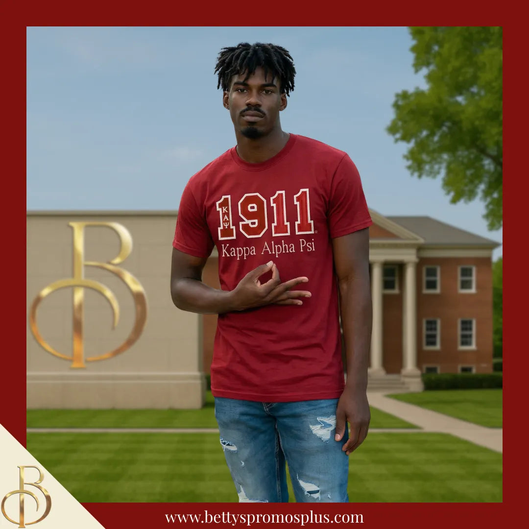 Kappa Alpha Psi ΚΑΨ 1911 Script Double Stitched Appliqué Embroidered Line T-Shirt-Kappa Alpha Psi Paraphernalia-Kappa Alpha Psi T-Shirts-Betty's Promos Plus