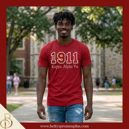 Kappa Alpha Psi ΚΑΨ 1911 Script Double Stitched Appliqué Embroidered Line T-Shirt-Kappa Alpha Psi Paraphernalia-Kappa Alpha Psi T-Shirts-Betty's Promos Plus