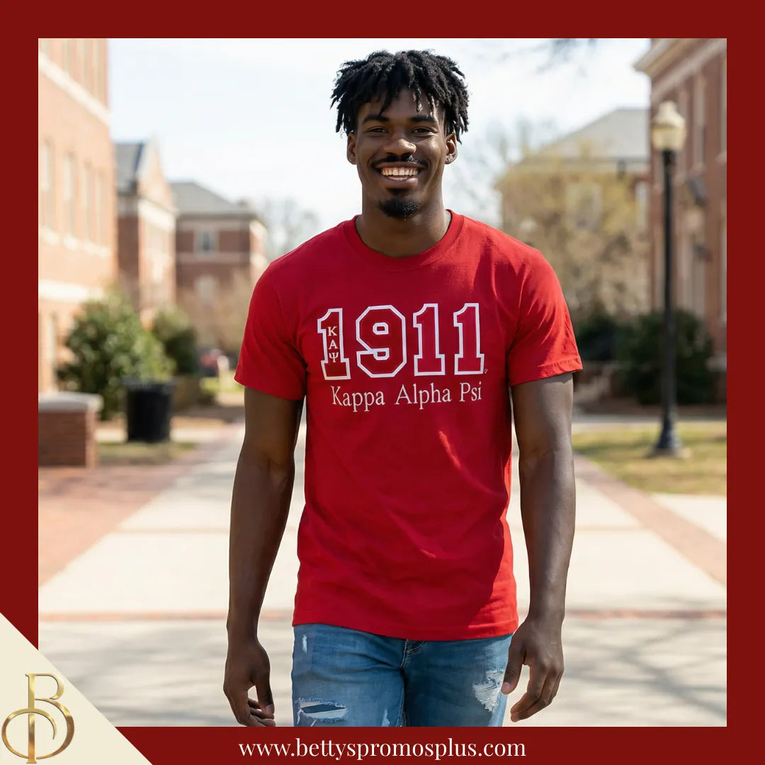 Kappa Alpha Psi ΚΑΨ 1911 Script Double Stitched Appliqué Embroidered Line T-Shirt-Kappa Alpha Psi Paraphernalia-Kappa Alpha Psi T-Shirts-Betty's Promos Plus
