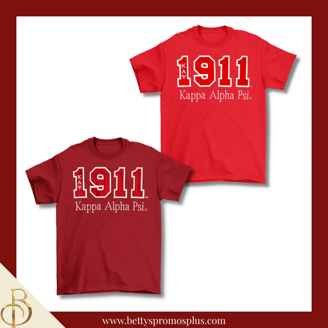 Kappa Alpha Psi ΚΑΨ 1911 Script Double Stitched Appliqué Embroidered Line T-Shirt-Kappa Alpha Psi Paraphernalia-Kappa Alpha Psi T-Shirts-Betty's Promos Plus