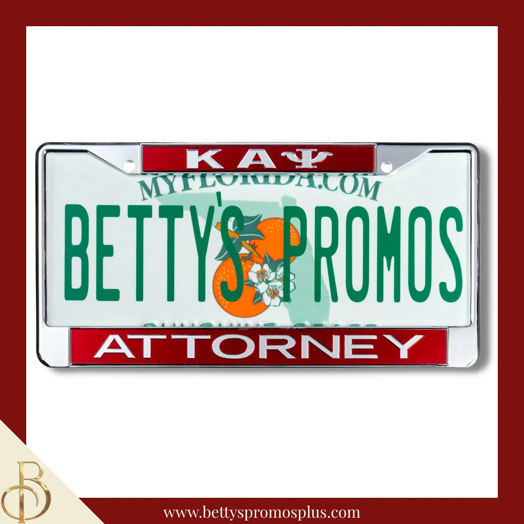 Kappa Alpha Psi ΚΑΨ Attorney Chrome Laser Engraved Mirrored Acrylic Auto Tag License Plate Frame-Red-Kappa Alpha Psi Paraphernalia-Kappa Alpha Psi Auto Tag Frame-Betty's Promos Plus