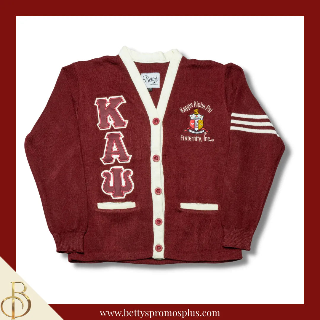 Kappa Alpha Psi ΚΑΨ Cardigan Sweater with Double Stitched Twill Embroidered Letters & ΚΑΨ Shield-Kappa Alpha Psi Paraphernalia-Kappa Alpha Psi Sweaters-Betty's Promos Plus